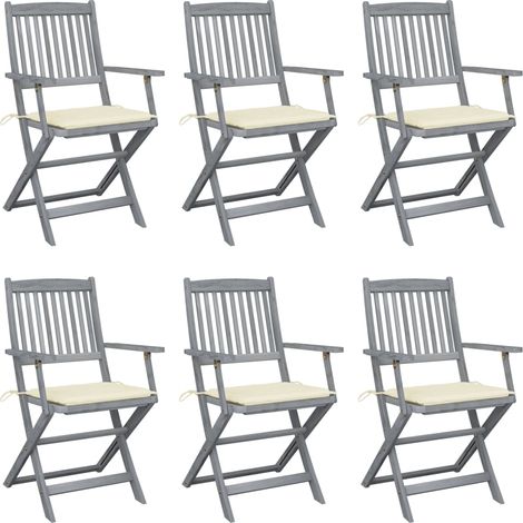 6 pcs Chaises pliables d'extérieur avec coussins Chaise de jardin Fauteuil de jardin Bois d'acacia VSGS555338 (1/5)