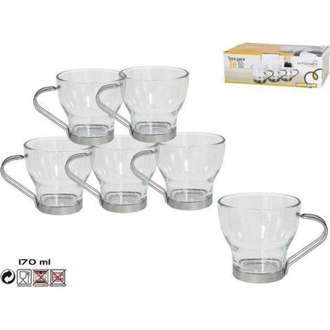 17 cls taza cortado cristal transparente con asa metal l2506 - caja 6 unidades