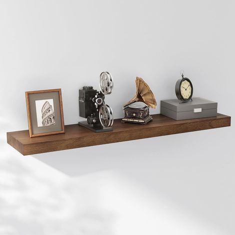 Mensole sospese da 2 pezzi, mensole da parete moderne in legno massello profondo per riporre oggetti, mensola espositiva da parete con staffe metalliche invisibili e robuste, noce60 cm+120 cm (1/4)