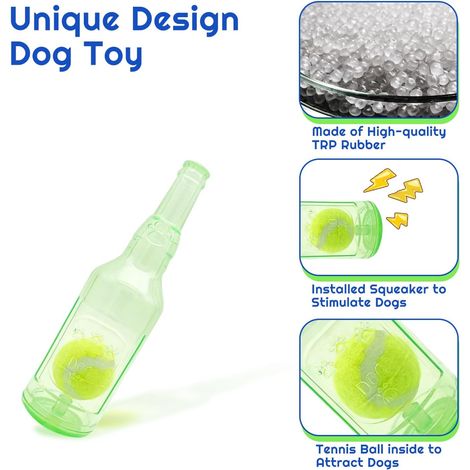 Flasche mit Tennisball und Quietscher für Hunde, ideal für kleine, mittlere und große Hunderassen. Interaktives Spielzeug, um Welpen zu beschäftigen und zum Apportieren im Wasser, drinnen oder draußen (1/5)