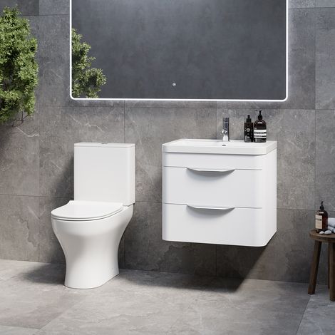 Oslo Gloss White 1150mm Wall Mounted Vanity and Jubilee Toilet Suite with Anya Basin - 1150mm - Oslo Standard Handle