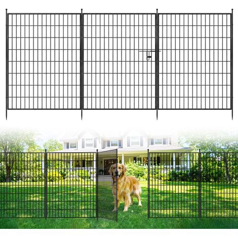 Barrière décorative de jardin en métal – Installation sans creuser – Protection anti-animaux – chiens, terrasse et jardin – 40po x 11,8ft – Lot de 5 avec porte (1/5)