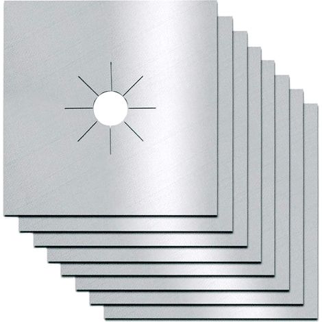 Lot de 10 Protections Réutilisables pour Plaque de Cuisson Gaz - 27 x 27 cm - Épaisseur 0,12 mm - Anti-Chaleur et Antifouling - Argenté (1/5)