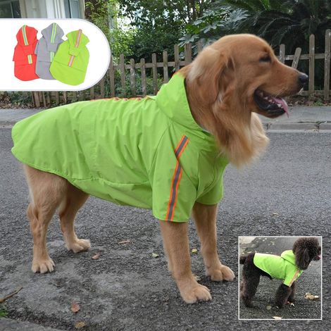 Imperméable tendance à capuche pour animaux (vert - XXL), imperméable léger pour chien avec fermeture éclair, poncho avec bandes réfléchissantes, convient aux chiens de petite et moyenne taille. (1/5)