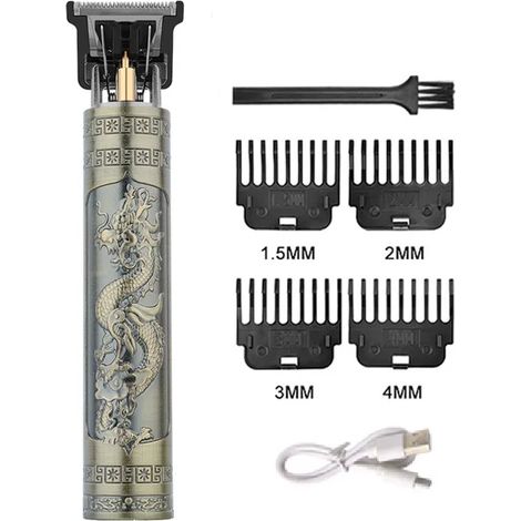 (Style A, Marron 2) Tondeuse à cheveux rechargeable pour barbiers, en métal, avec une autonomie allant jusqu'à 50 minutes. (1/5)