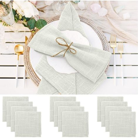 Lot de 12 serviettes en lin, 42 x 42 cm, serviettes de table lavables pour Noël, restaurant, mariages, événements, réunions de famille, anniversaires, fêtes (gris clair) (1/5)