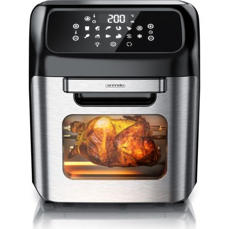 Arendo Heißluftfritteuse, Minibackofen 12L Edelstahl, Airfryer, Pizzaofen, Multifunktionsofen, Mini Backofen mit Umluft, 1800 Watt, Timer (1/5)