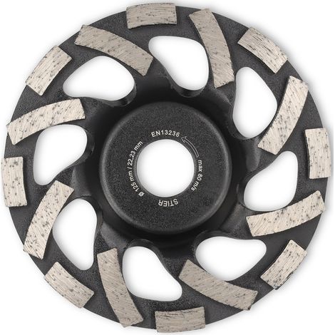 STIER Diamantschleiftopf 125 x 22,23 mm Abrasiv mit einzigartiger Spezialgeometrie, höchste Abtragleistung durch 2-reihige Diamantsegmente, speziell geformte Kühllöcher (1/5)