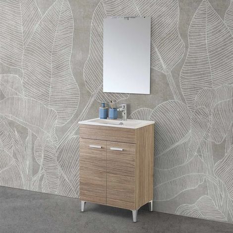 Mobile bagno a terra 60 cm rovere tropea con 2 ante lavabo e specchio Martha (1/5)