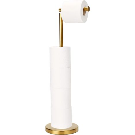 Soporte vertical para rollo de papel higiénico de acero inoxidable - Soporte de repuesto para papel higiénico de baño - Dorado