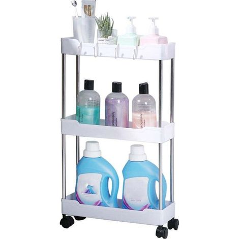 Chariot de rangement roulant à plusieurs niveaux avec étagère et roulettes pour cuisine et salle de bain, 3 niveaux, blanc (1/5)