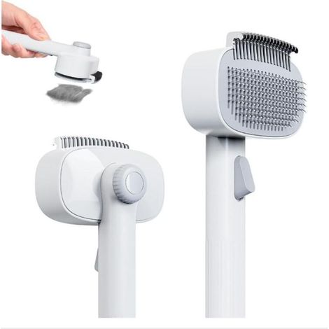Blanc Brosse de Toilettage pour Chats 2 en 1, Brosse pour Chats avec Bouton, Outil de Peigne de Toilettage pour Animaux de Compagnie à Poils Longs Ou Courts, Enlève Les Nœuds et Massage (1/5)
