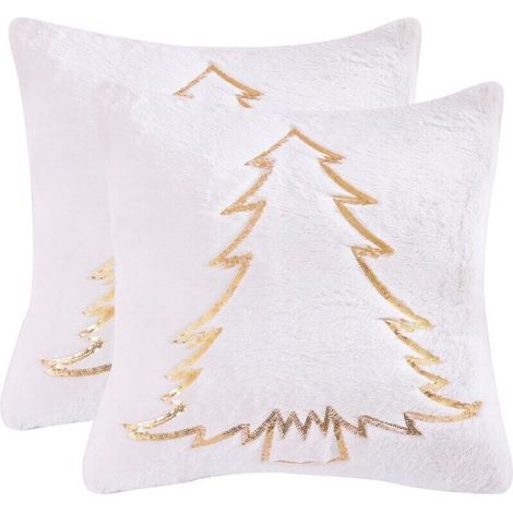 Lot de 2 Taies d'oreiller de Noël en Peluche 45x45cm Sapin à Paillettes Blanc Doux Décoration de Fête Housse de Coussin pour Salon Chambres Canapé (1/5)