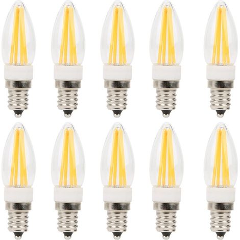 Lot de 10 ampoules filament E12 3 W AC 110 V pour lustre, lumière blanc chaud, ampoules décoratives longues (1/5)