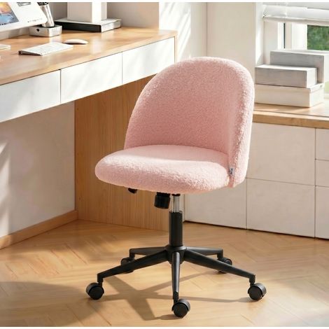 Sedia da ufficio girevole, regolabile in altezza, con ruote, tessuto teddy in poliestere rosa (1/5)