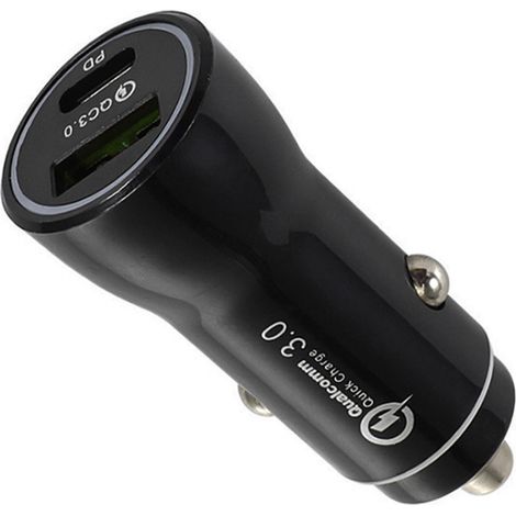 Schnell-Autoladegerät für iPhone 17 / iPhone 17 Air / iPhone 17 Pro Max, Zigarettenanzünder, USB, USB-C, Phonillico® – Günstige Geschenke, Schwarz (1/4)