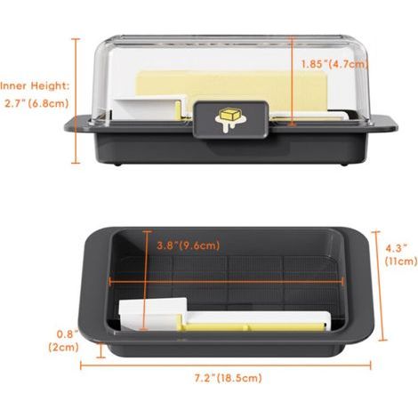 Récipient Coupe Beurre, Beurrier avec Couvercle Transparent, Boîte de Beurre pour Refroidir, Boîte de Stockage de Beurre Livré avec Cutter, Plastique Réutilisable, pour Stocker le Beurre, (1/3)