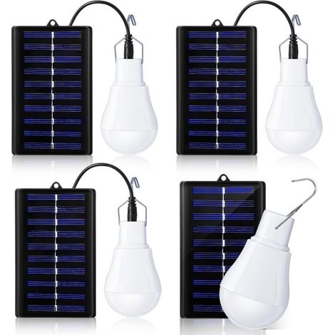 Lot de 4 ampoules LED solaires portables et étanches pour l'éclairage de secours, idéal pour le camping, la pêche, le poulailler, l'abri de jardin, ou pour une utilisation intérieure ou extérieure. (1/5)