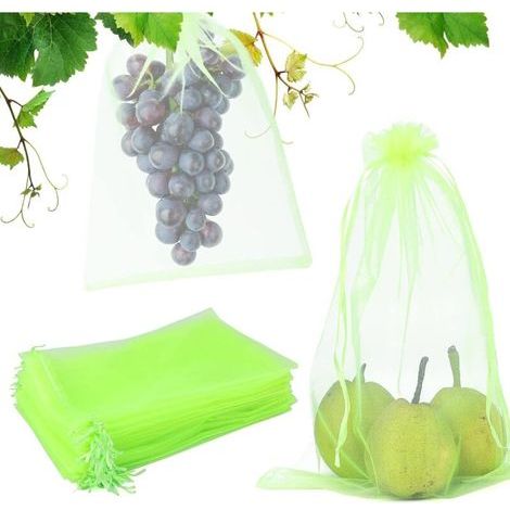 100 Pièces 20x30cm Sac Protection Raisin Sac de Protection Fruits Verts avec Cordon Sac Organza Sac en Filet Transparent Empêcher Guêpes Drosophile Insectes Oiseaux (1/5)
