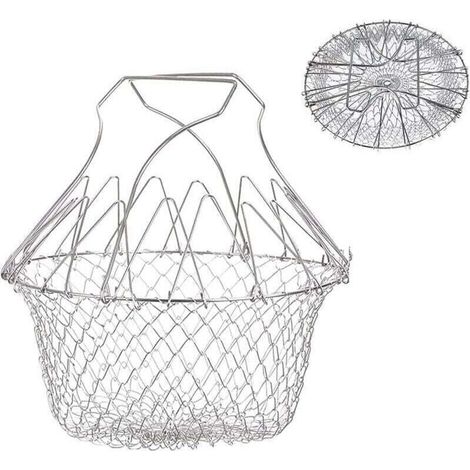 Panier a Frites Pliable en Acier Inoxydable - Passoire Cuisine Pliable - Panier Friteuse en Maille pour Cuisson frites, Vapeur & Rinçage Légumes & Fruits (1/4)