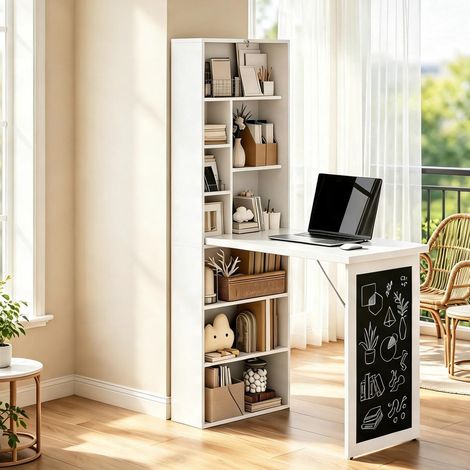 Bureau mural escamotable noir avec rangements et tableau (1/5)