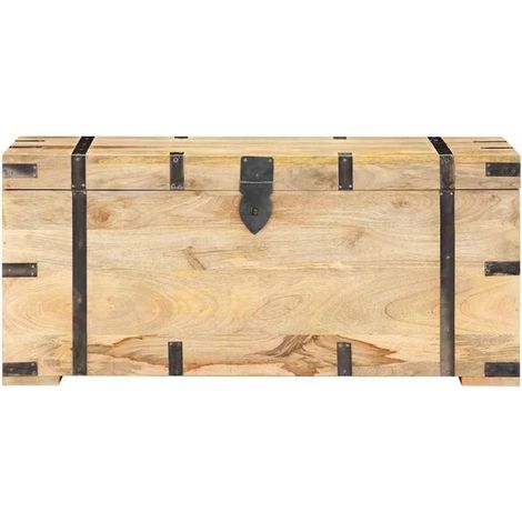 Coffre de Rangement en Bois de Manguier Massif 90x40x40 cm, Meuble de Stockage Robuste et Durable pour la Maison (1/5)