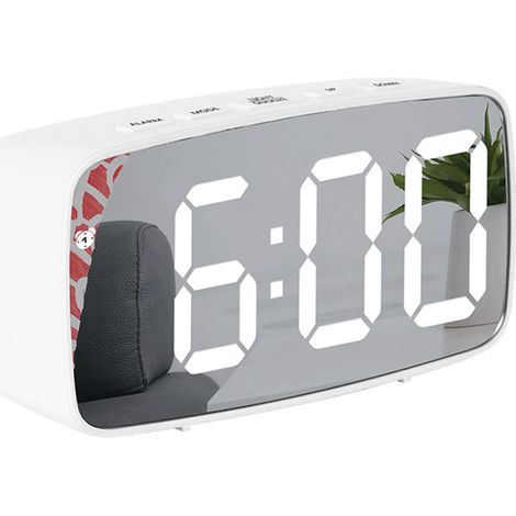 Horloge Miroir - Affichage LED Silencieuse - Capteur de Luminosité Automatique - 2 Ports USB - Pour Chambre Salon Bureau - 1 Pièce (1/5)