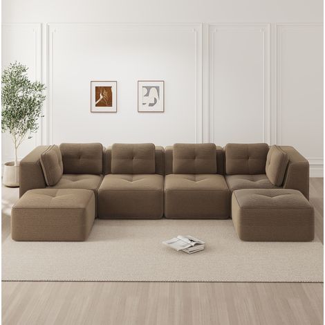 Sofá modular rinconero en U con otomana, 386 x 177 x 69 cm, pana marrón HAVRYA (1/5)
