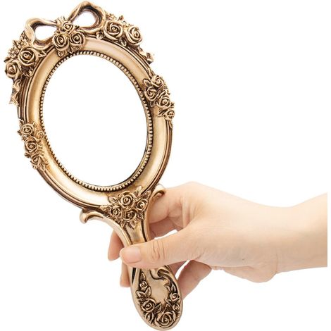 1 Miroir de poche, métal style princesse, relief doré, portable, voyage, maquillage (1/5)