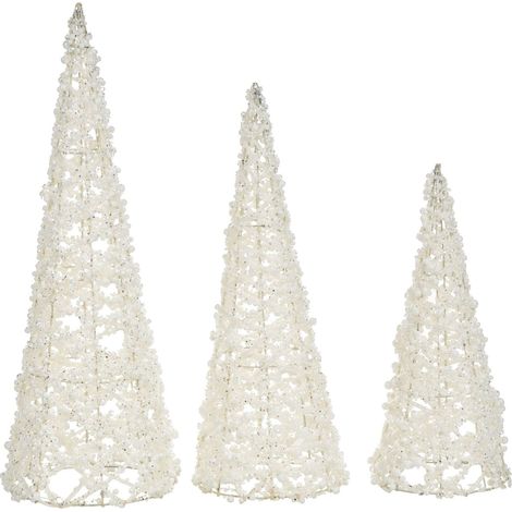 Set of 3 Decorative Christmas Trees White Metal Wire Figurines Holiday Season Festive Decoration ROSAN