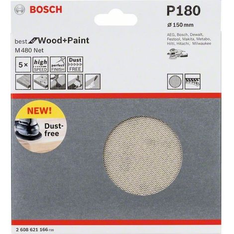 2608621166 - Fogli abrasivi M480 , confezione da 5pz ,150mm , P180 best for WOOD+PAINT