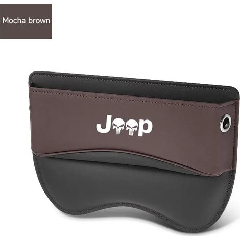 Poches de rangement pour l'espace entre les sièges de voiture (marron) en cuir, compatibles avec Jeep Renegade, Commander, Wrangler, Liberty, Cherokee, Compass et Patriot. (1/5)