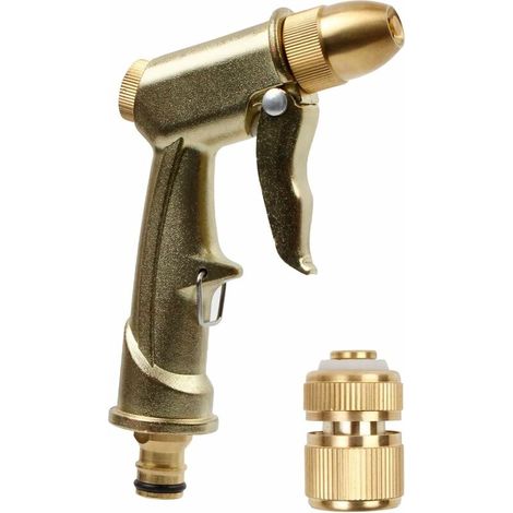 Pistola per irrigazione in metallo, pistola per irrigazione dorata, pistola a spruzzo per irrigazione da giardino regolabile, può essere utilizzata per giardino, prato, pulizia auto (1/5)