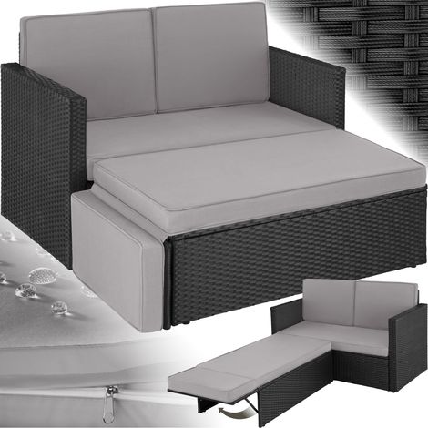 Canapé de jardin Lounge en rotin 2 places noir/gris