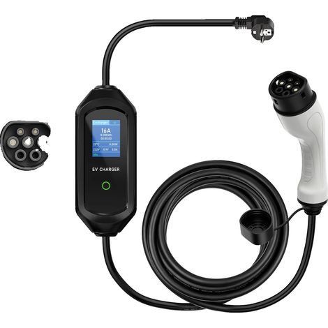 Cargador portátil para vehículos eléctricos, control WiFi inteligente, corriente ajustable, 3,5 kW, 3,5 m, con aplicación. (1/2)