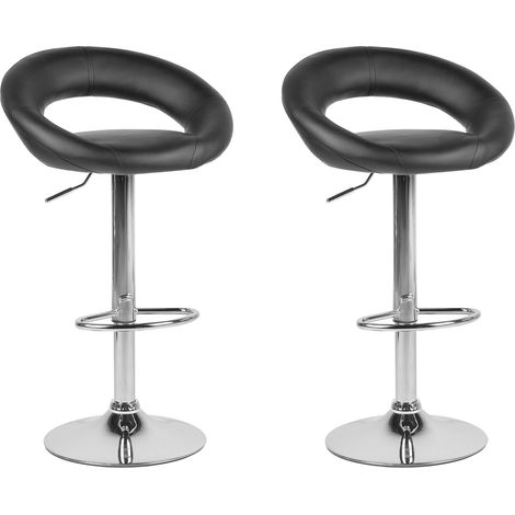 Set of 2 Bar Chairs PEORIA Faux Leather Swivel Black (1/5)