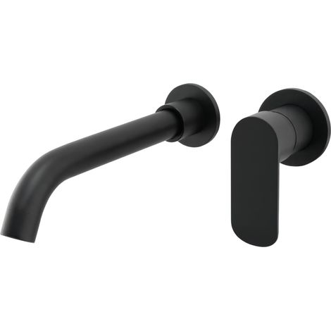 Robinet de lavabo noir mat encastré Robinet de lavabo monocommande, mitigeur eau froide et chaude, économie d'eau, installation facile et rapide laiton, inoxydable, élégant, rond, série (1/4)