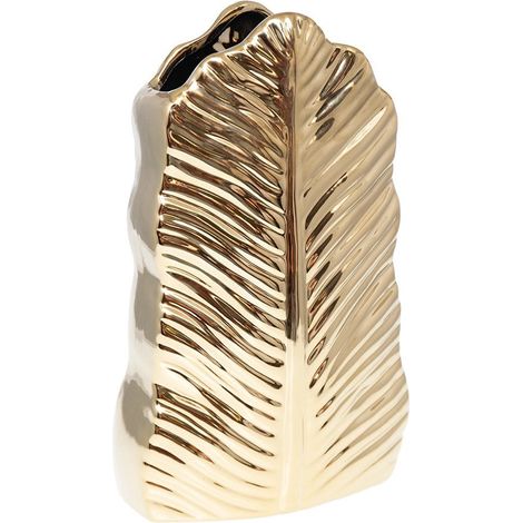 Vase Décoratif en Céramique Dorée en Forme de Feuille pour Fleurs 17,8 x 10 x 28,5 cm - PANGIVO (1/2)