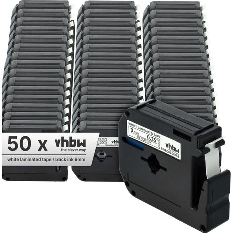 vhbw 50x Label Tape compatible with Brother P-Touch 80SCCP, BB4, 70SP, 90, 70SR, H100, 80, 85 Label Printer 8m x 9 mm, Black on White (1/5)