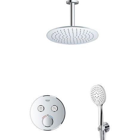 Grohe Grohtherm Ensemble de douche avec partie encastrable et partie de finition, pommeau de douche 25cm bras plafond, douchette avec flexible et (1/5)