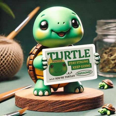 Figurine Tortue avec Panneau Message – Décoration Bureau Maison (1/5)