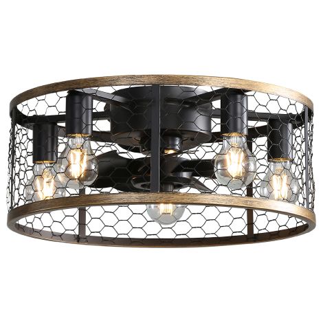 Ventilatore da soffitto industriale da 50 cm con luce, 7 pale in ABS, motore DC reversibile con telecomando, design a gabbia, ideale per soggiorno, camera da letto, cucina e altri ambienti.