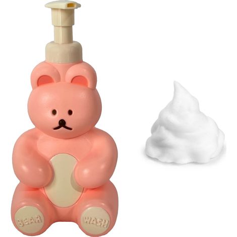 Joli flacon mousseur en forme d'ours rose, au design coréen, pour nettoyant visage, gel douche et savon pour les mains. (1/5)