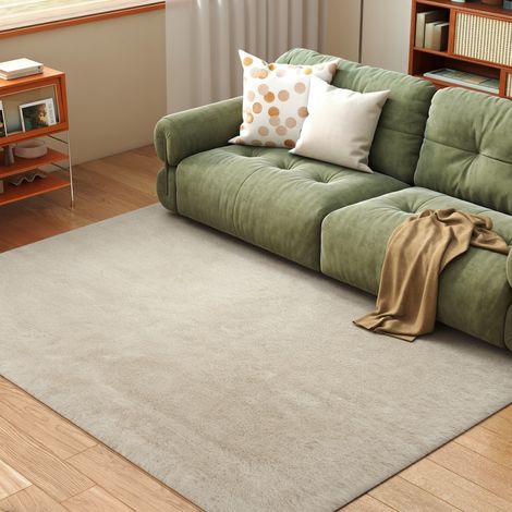 Alfombra Salón 160x230 cm Lavable en Lavadora Pelo Largo Estilo Moderno Tapete para Sala de Estar Dormitorio Crema (1/5)