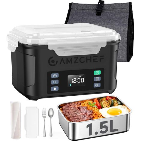 Gamelle chauffante 1,5 L - lunch box chauffante Électrique 27000mAh, chauffage sur 5 faces, fonction de réchauffage instantané, avec horloge et mémoire, recharge rapide en 3,5 heures(noir) (1/5)