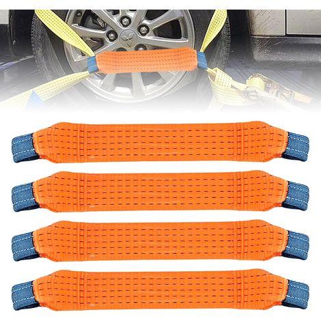 Lot de 4 sangles d'arrimage transversales universelles de 50 mm x 40 cm - Sangle d'arrimage pour voiture, moto, bateau, camion, remorque - Orange - Polyester - 5 tonnes de force de serrage (1/5)