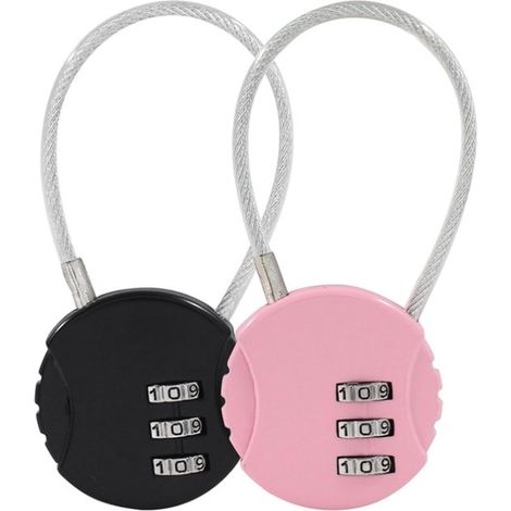 Cadenas à câble en acier 2 pièces - Cadenas à combinaison - Cadenas pour bagages - Acier inoxydable - Rose/Noir (1/5)