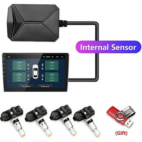 Système de surveillance de la pression des pneus Srnubi TPMS Android pour autoradio/lecteur DVD, avec capteur USB interne/externe pour pneu de secours (capteur intégré). (1/5)
