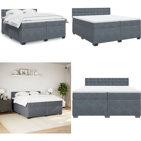 Sommier à lattes de lit et matelas Gris foncé 200x200cm Velours - Lit Double - Literie - Matelas À Ressorts Ensachés - Tête De Lit Ajustable - Surmatelas - Home & Living (1/5)