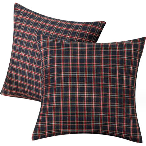 Lot de 2 housses de coussin écossais à carreaux 18x18, extérieur, décoration Noël (1/5)